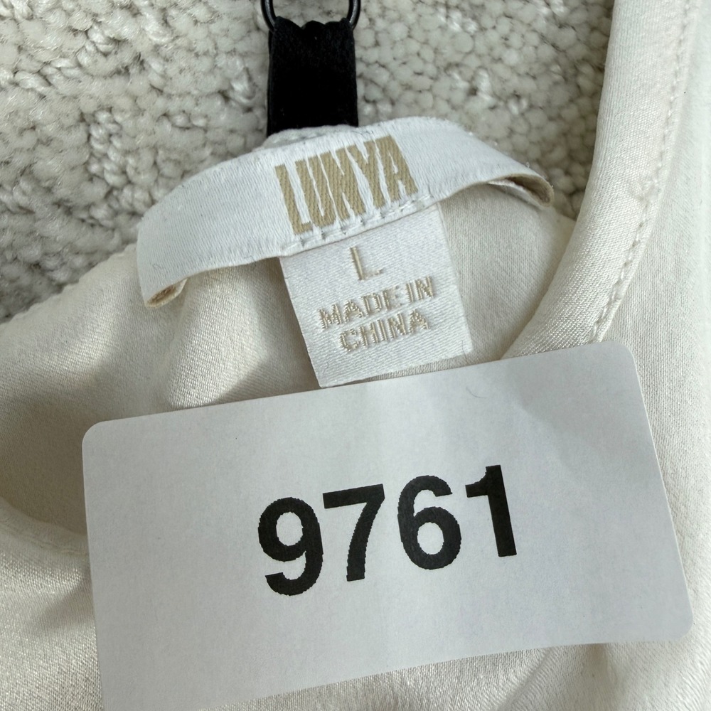 Lunya Silk Slip Dress Womens Large Cream Black T-Back Washable Pockets Excellent - Picture 12 of 12